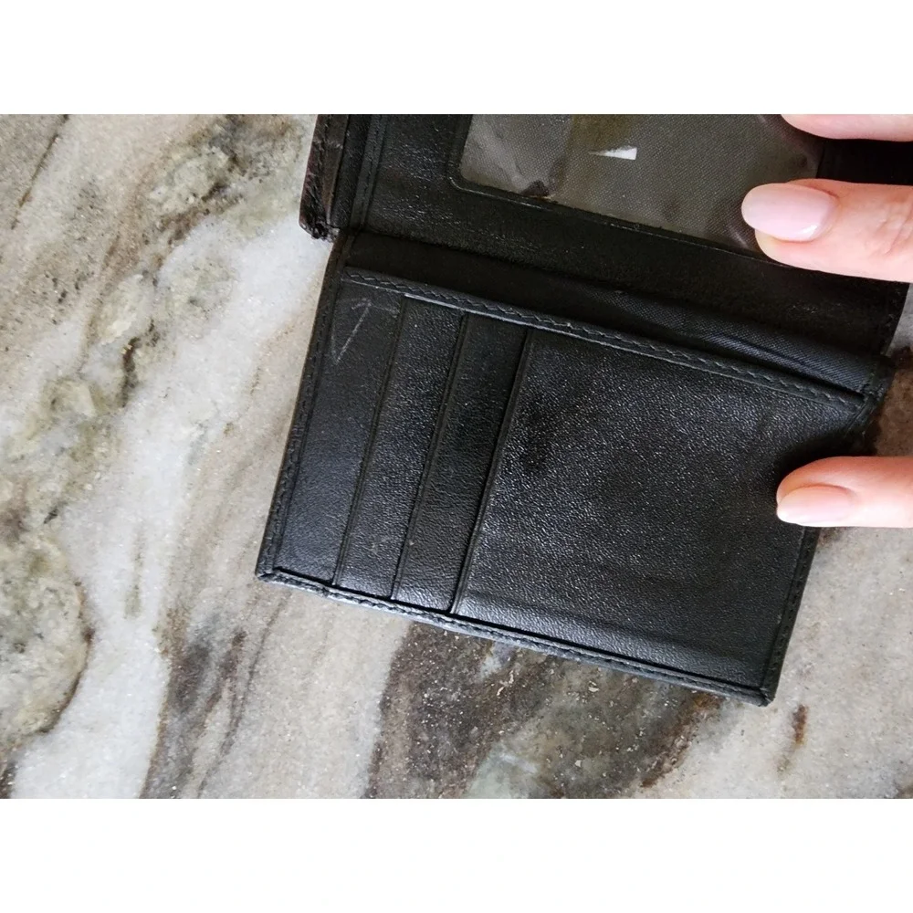 Mizuho Mens Black Genuine Stingray Skin Trifold Wallet White Pearl Eye Exotic